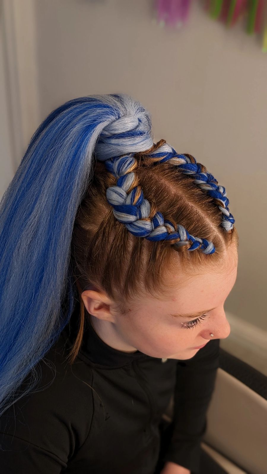Braids With Vibrant Blue Extensions — Braided High Ponytail
