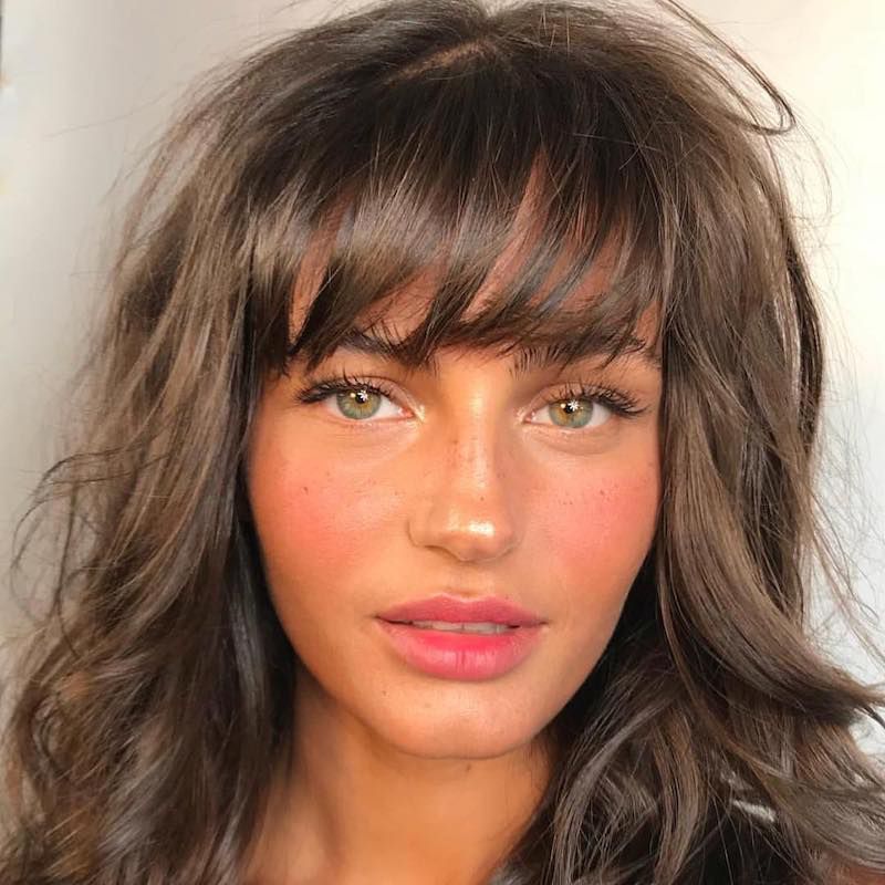 Medium Brown With Blonde Highlights — Long Hair with Bangs