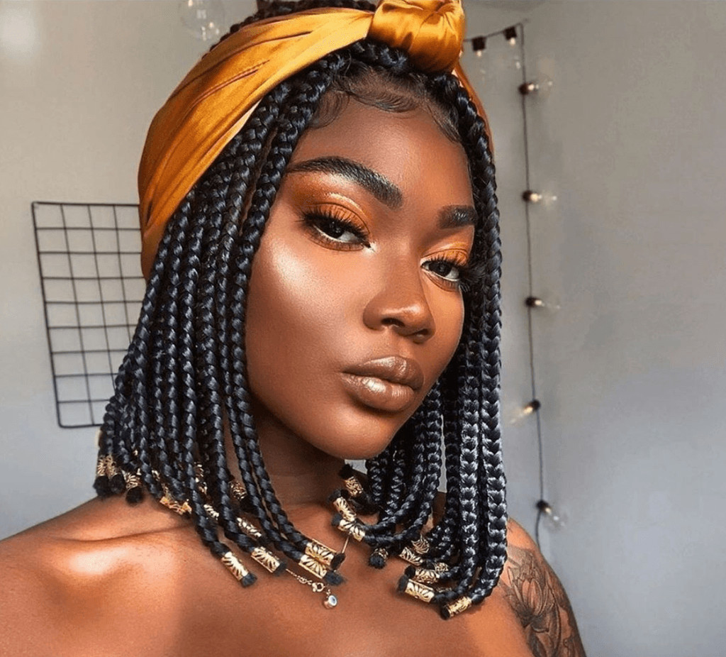 Dark Grey Blue Bob with Gold Accents Dark Grey Blue Bob with Gold Accents — Braided Bob