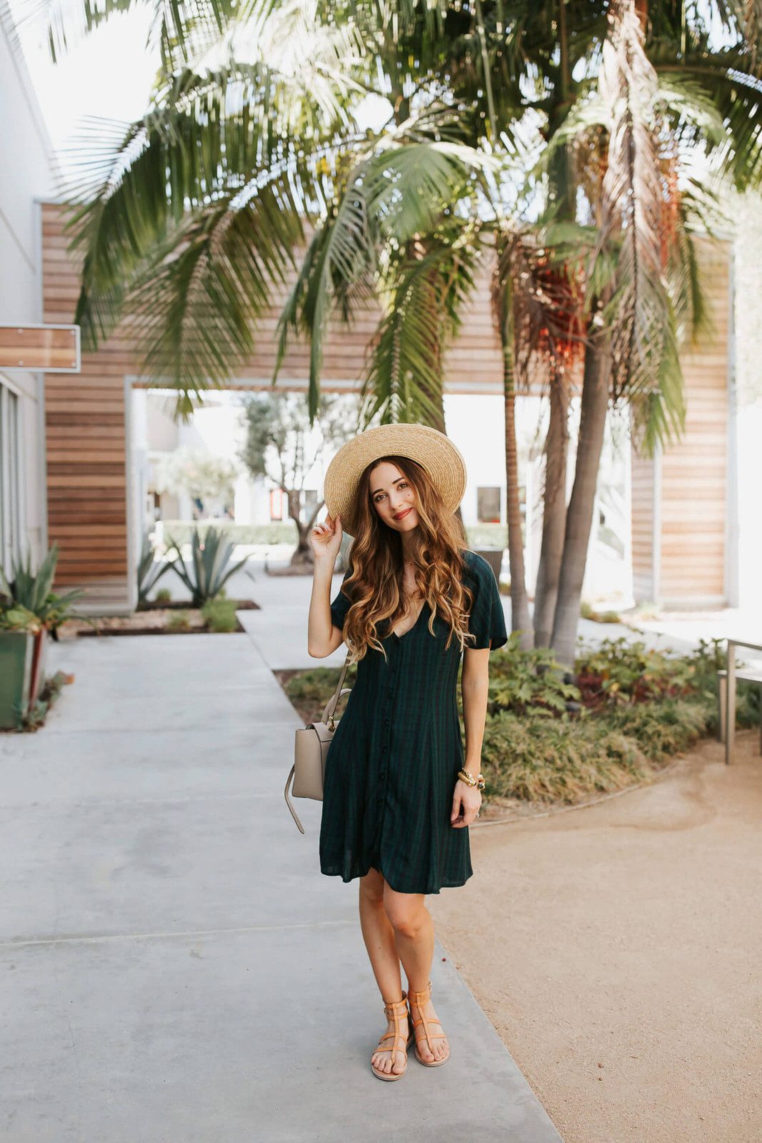 Garden Party Ready: Straw Fedora with Plaid Fit-and-Flare Dress — Fedora Outfits Women