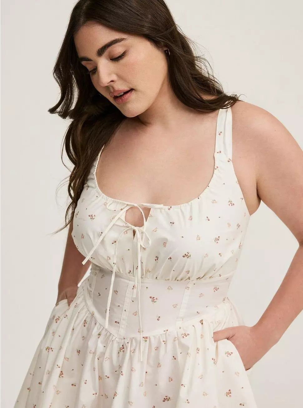 Daytime Delight: White Floral Corset Dress with Tie Detail Daytime Delight: White Floral Corset Dress with Tie Detail — Corset Dress Outfits