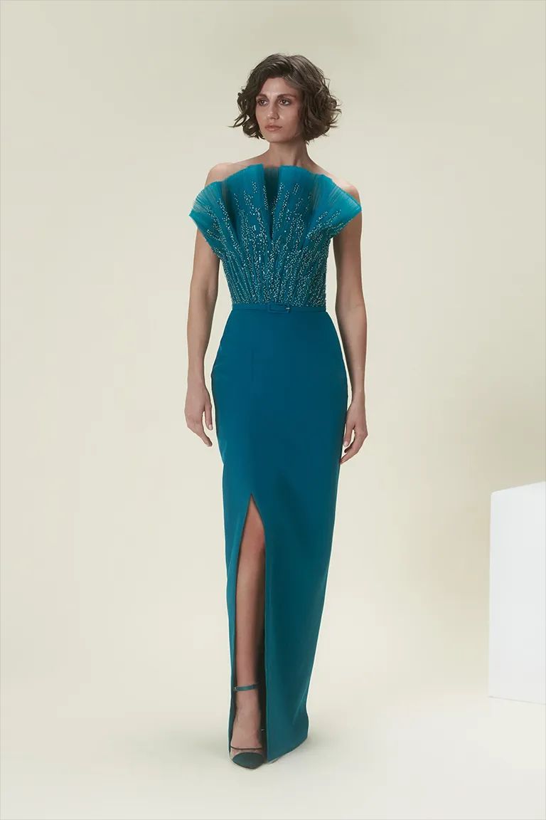 Formal Event: Teal Embellished Off-Shoulder Dress Formal Event: Teal Embellished Off-Shoulder Dress — Dubai Outfits