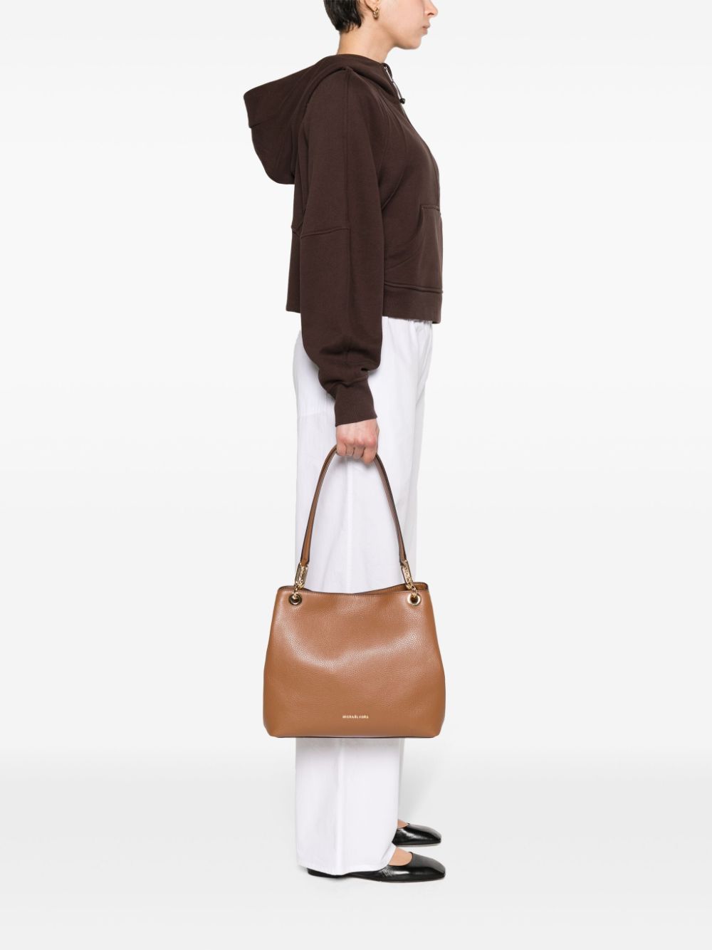 Oversized Hoodie and Wide-Leg Pants with Leather Tote — Michael Kors Bag Outfits