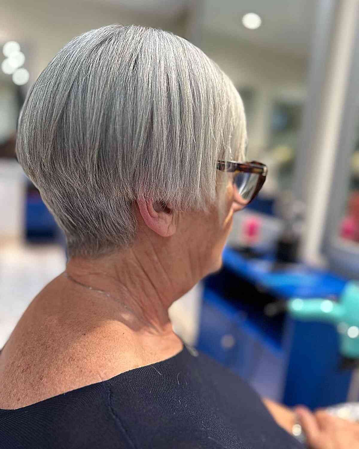 Graduated Grey Cut With Clean Nape — Haircuts for Women Over 70 with Glasses