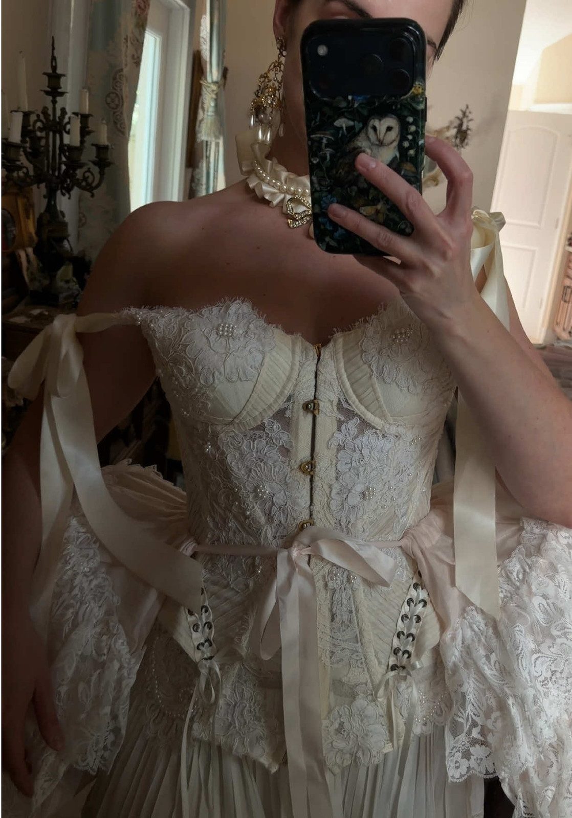 Ivory Lace Corset with Voluminous Skirt and Pearls — Royalcore Outfits