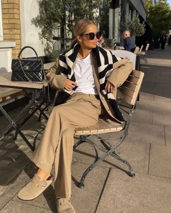 Oversized Blazer and Wide-Leg Trousers with Suede Clogs — Clog Outfits