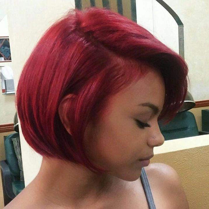 Angled Bob In Bright Red Ginger — Ginger Hair on Black Women