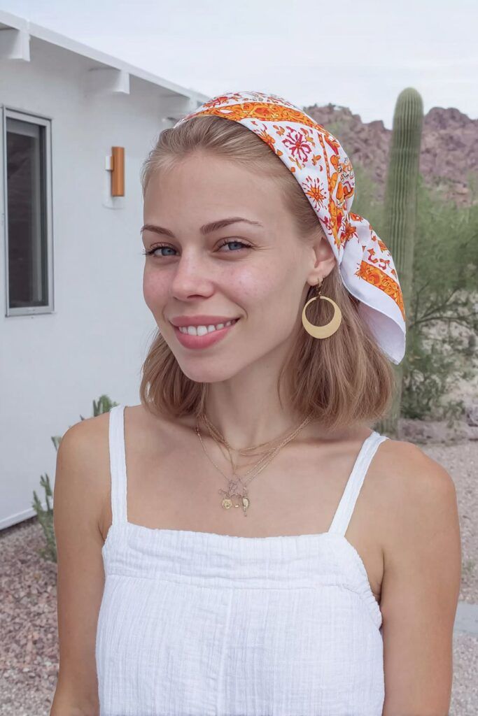 Air-Dried Bob With Colorful Bandana Air-Dried Bob With Colorful Bandana — Bandana Hairstyles