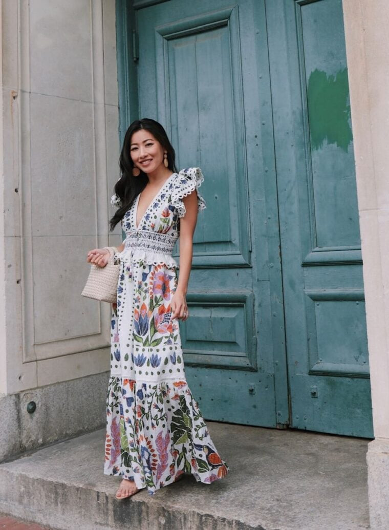Floral Print Maxi Dress with Empire Waist — Petite Dresses