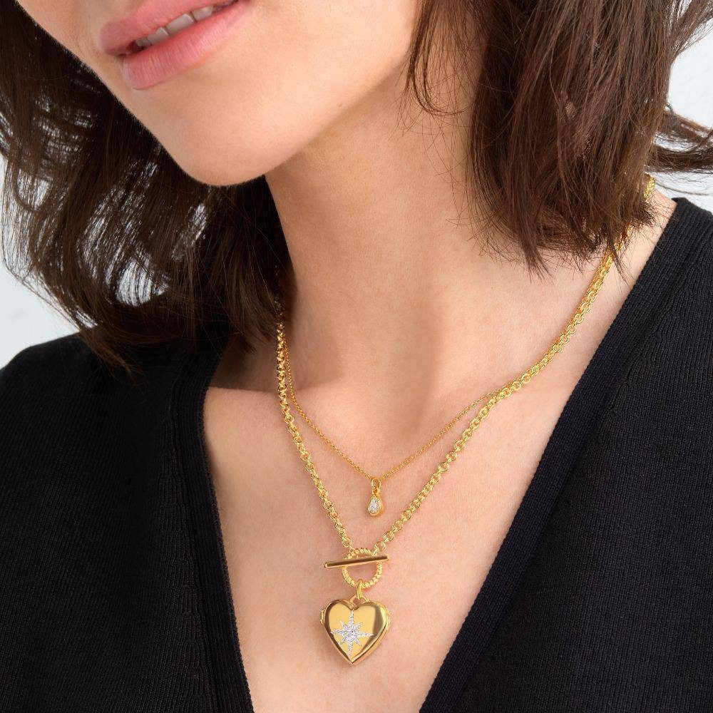 Layered Gold Necklaces with Star Detail Locket — Locket Necklaces