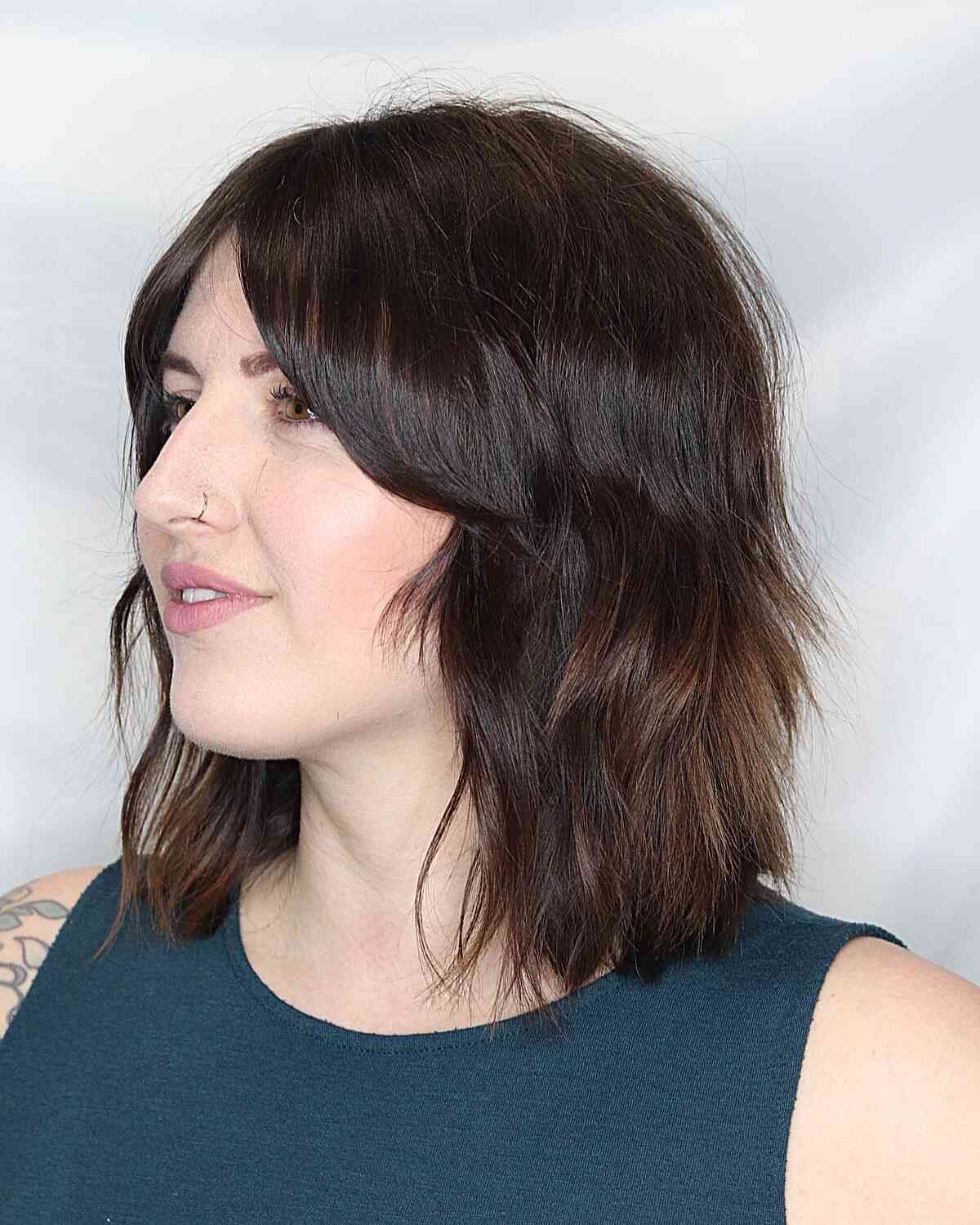 Side-Swept Layered Bob For Round Faces — Haircuts for Chubby Faces