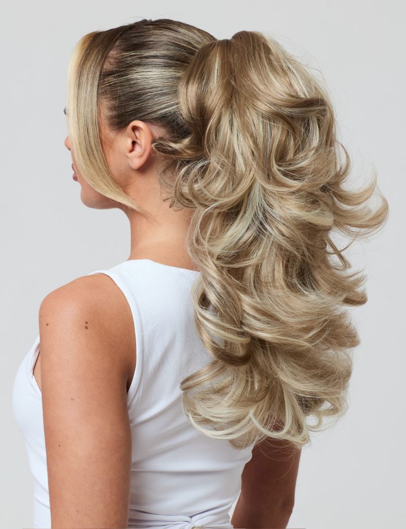 Sleek Ash Blonde Ponytail Base — Curly Ponytail