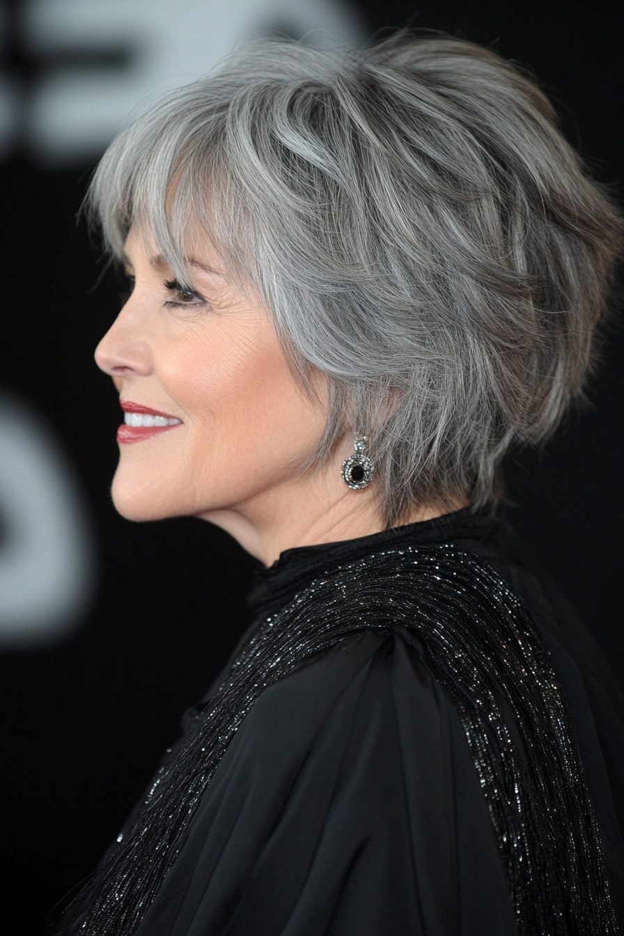 Layered Gray Bob Collarbone Length Blowout