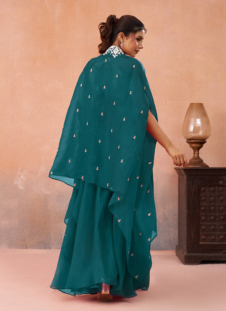 Teal Cape Style Palazzo Suit for Elegant Resort Wear Cabo Outfits