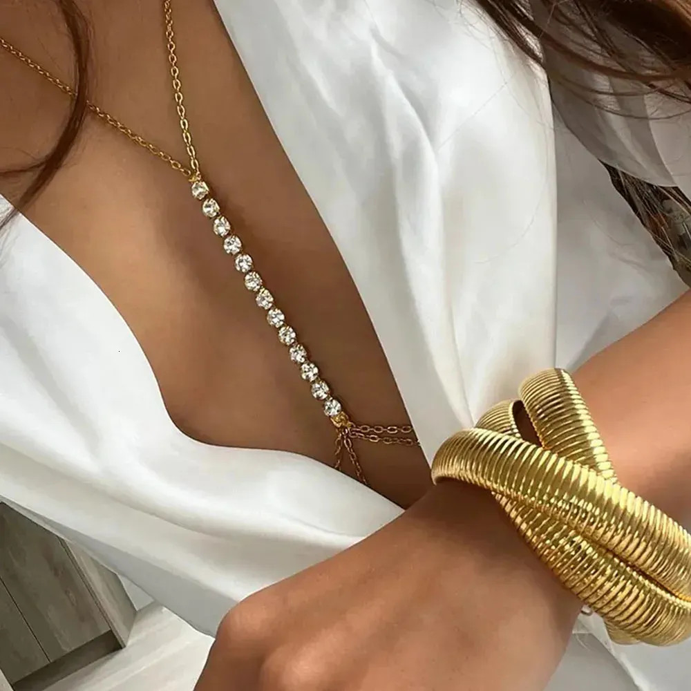 Rhinestone Body Chain Over White Satin Robe Rhinestone Body Chain Over White Satin Robe — Body Chain Outfits