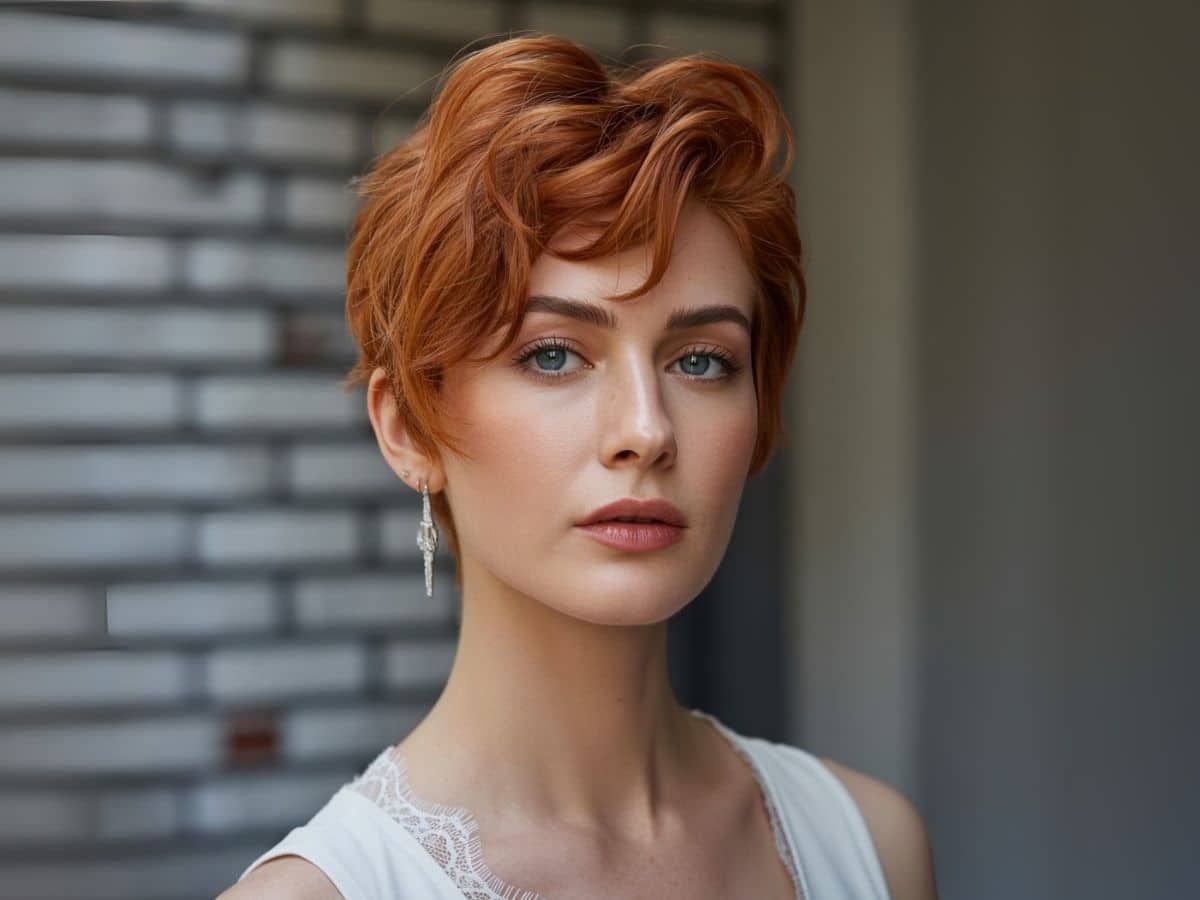Vibrant Copper Red Wavy Pixie Vibrant Copper Red Wavy Pixie — Hair Color Ideas for Short Hair