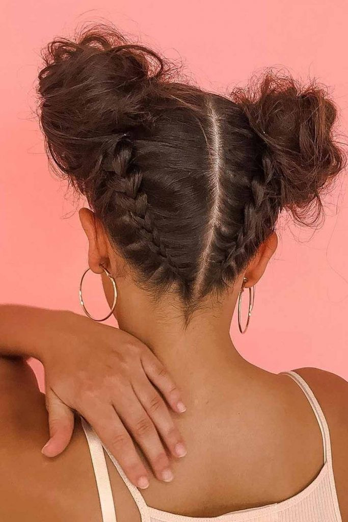Playful Space Buns with Braided Accents Playful Space Buns with Braided Accents — Yoga Hairstyles