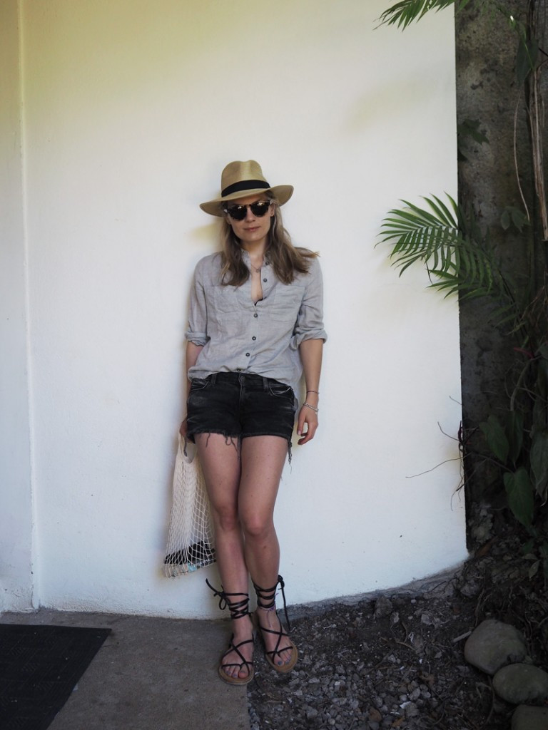 Casual Denim Shorts and Button-Down Ensemble — Costa Rica Outfits