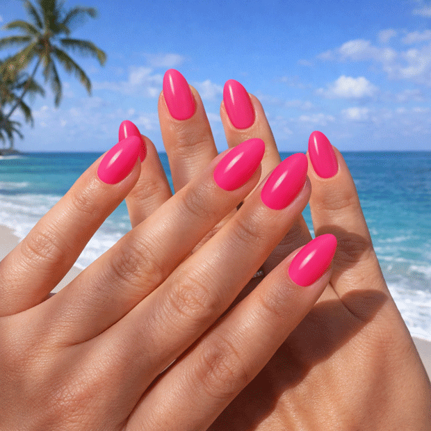 Summer Hot Pink Glossy Almond Nails — Hot Pink Nails