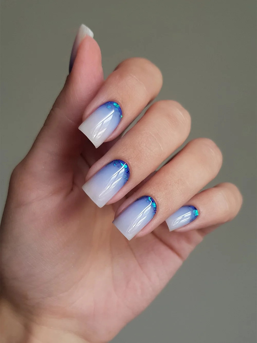 Blue Glitter Ombre Square Extensions — Nail Extensions