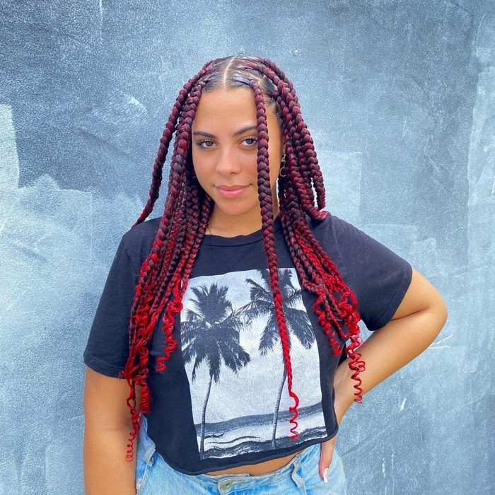 Dark Red Base With Bright Red Curly Ends — Jumbo Braids