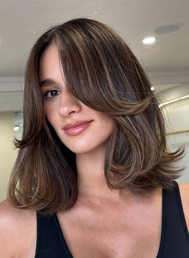 Dark Brown Collarbone Layers With Face-Framing Bangs — Shoulder Length Hairstyles