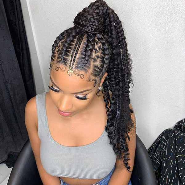 Curly Extension Ponytail With Heart Detail Curly Extension Ponytail With Heart Detail — Braided Ponytail for Black Women