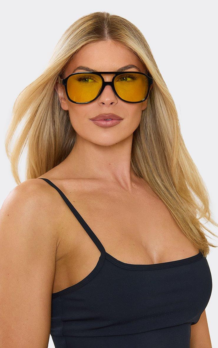 Thick Frame Black Aviators with Yellow Tint — Aviator Sunglasses Women