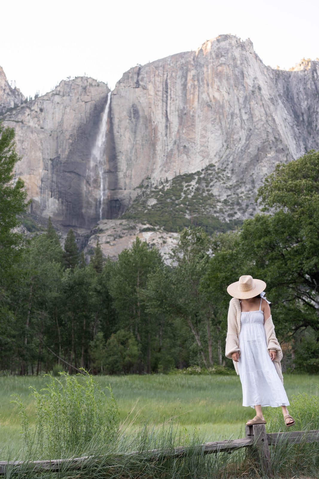 Yosemite Falls Visit: White Slip Dress with Knit Cardigan Yosemite Falls Visit: White Slip Dress with Knit Cardigan — Yosemite Outfits