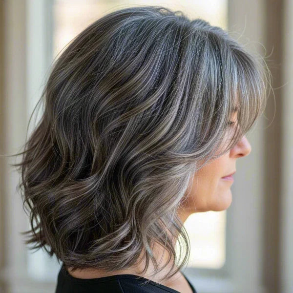 Straight Grey Layers with Lighter Lowlights Straight Grey Layers with Lighter Lowlights — Lowlights Over 50
