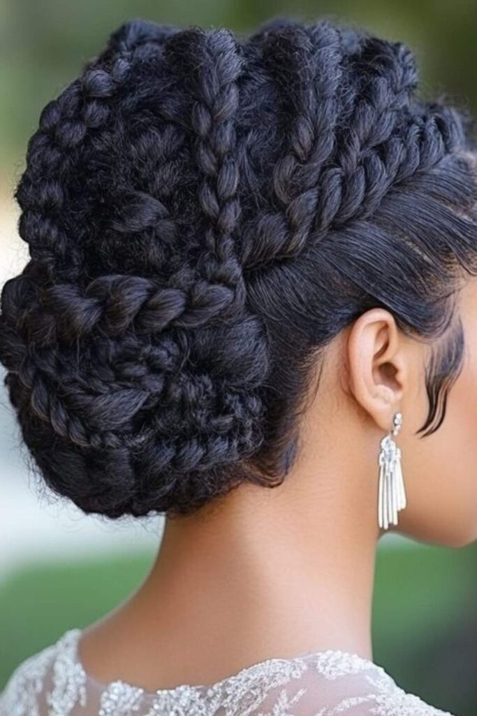 Elaborate Coily Braided Updo — Knotless Braids Updo