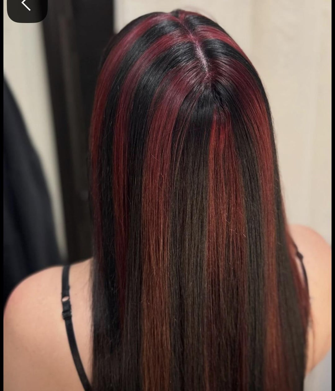 Chunky Red Streaks On Straight Hair — Highlights on Black Hair