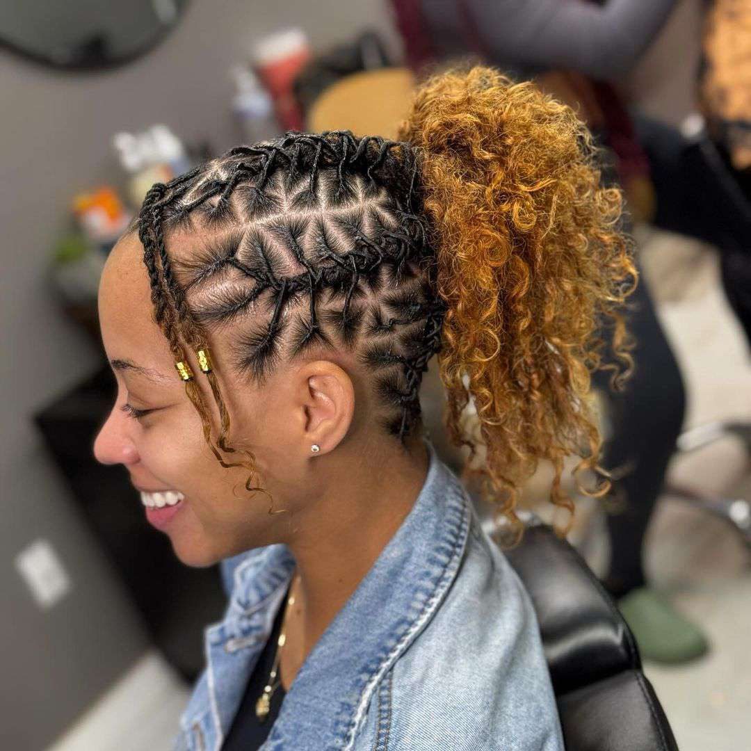 Geometric Braided Locs Ponytail Geometric Braided Locs Ponytail — Loc Styles for Work