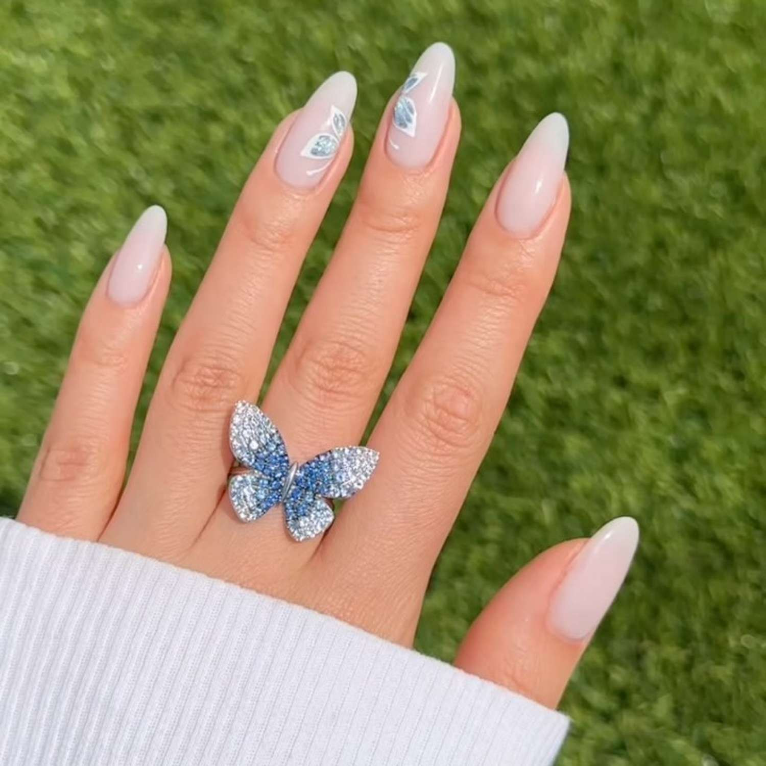 Light Blue Butterfly Decals Long Oval Sheer Pink Light Blue Butterfly Decals Long Oval Sheer Pink — Butterfly Nails