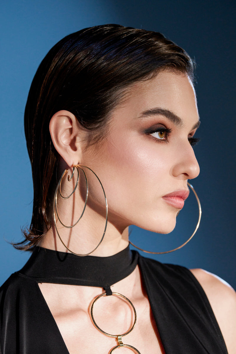 Glamorous Night Out: Cutout Top and Stacked Hoops — Gold Hoops Outfits