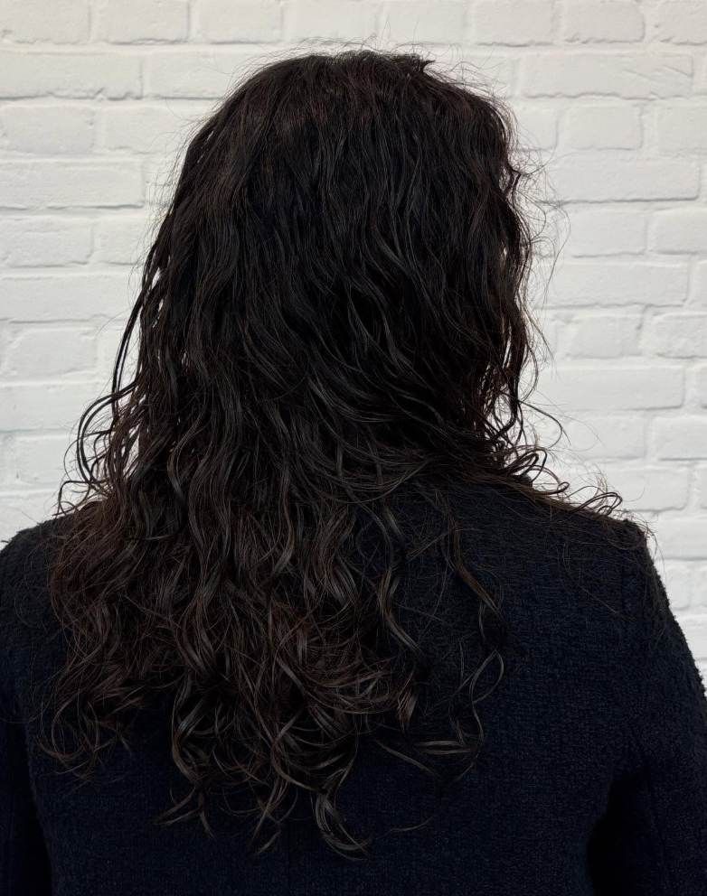 Collarbone Length Dark Brown Waves Collarbone Length Dark Brown Waves — Perms for Long Hair
