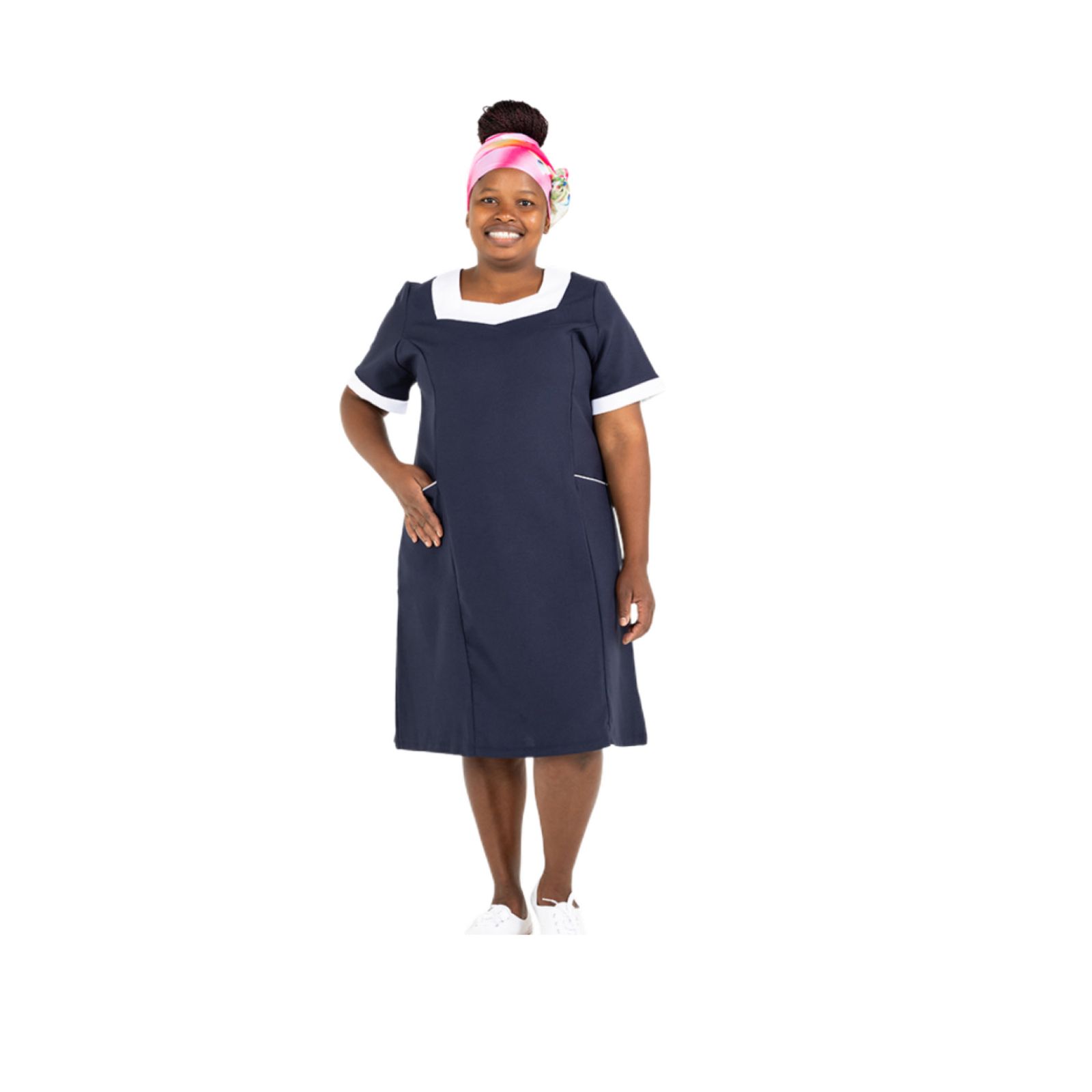 Professional Nanny Uniform: Navy Dress with White Trim Professional Nanny Uniform: Navy Dress with White Trim — Nanny Outfits