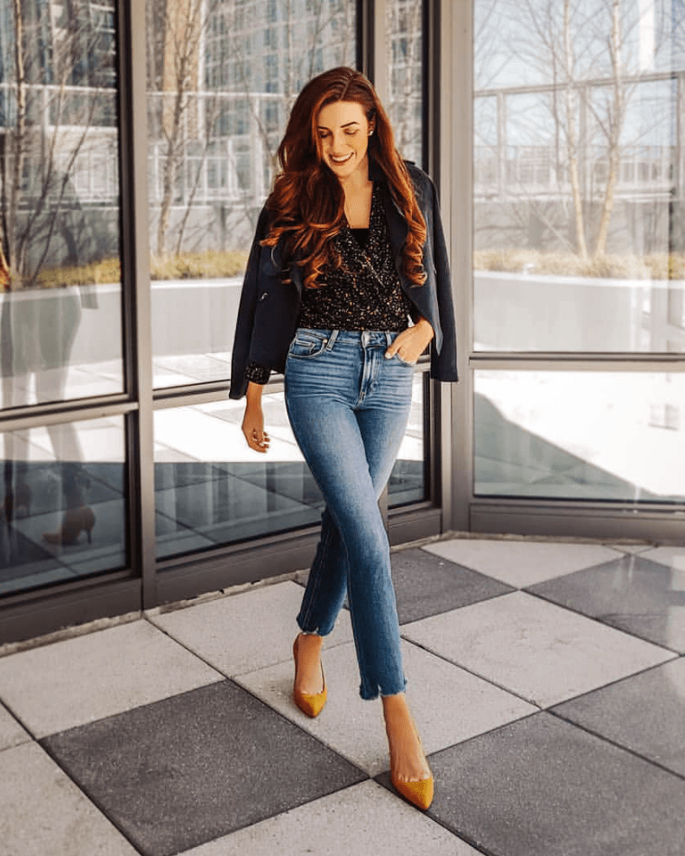 Evening Casual: Blazer, Sequins, and Denim Evening Casual: Blazer, Sequins, and Denim — Outfits for Hourglass Shape