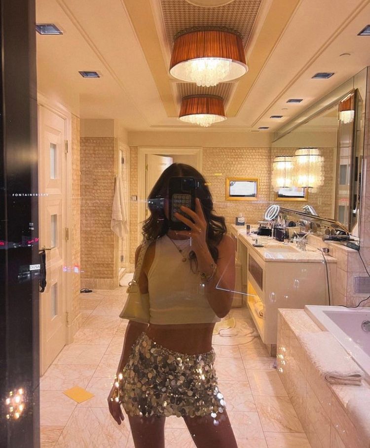 White Cropped Tank with Silver Sequin Mini Skirt — Vegas Club Outfits