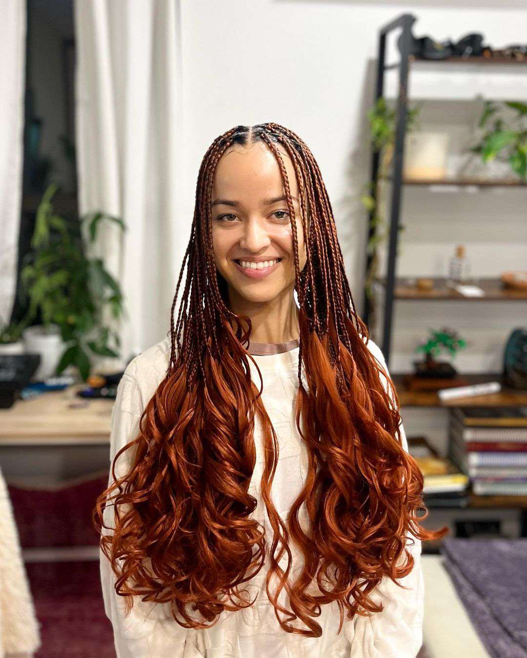 Vibrant Auburn Braids with Curly Ends Vibrant Auburn Braids with Curly Ends — French Curl Braids