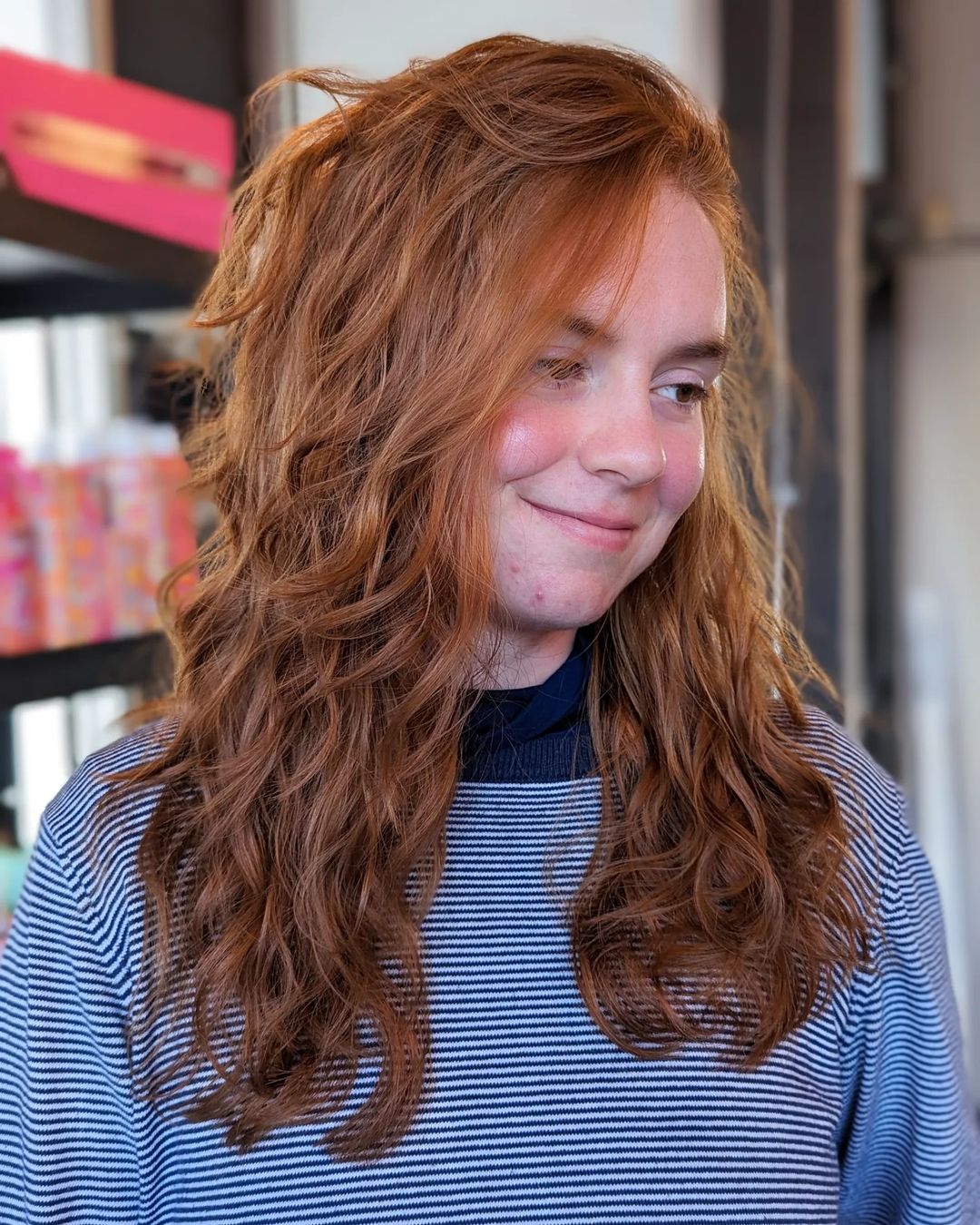 Red Shoulder Length Loose Waves