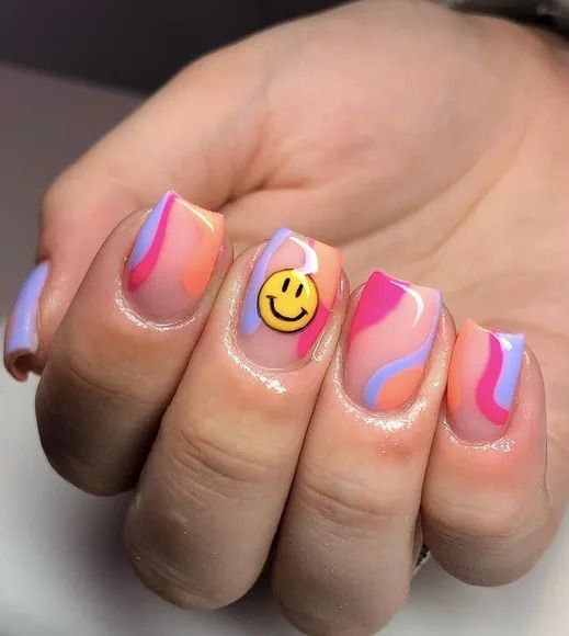 Nude Swirls With Central Smiley — Smiley Face Nails