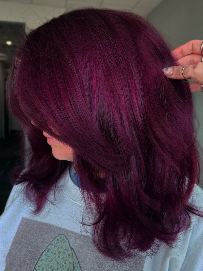 Black Cherry Merlot With Curtain Bangs — Black Cherry Hair