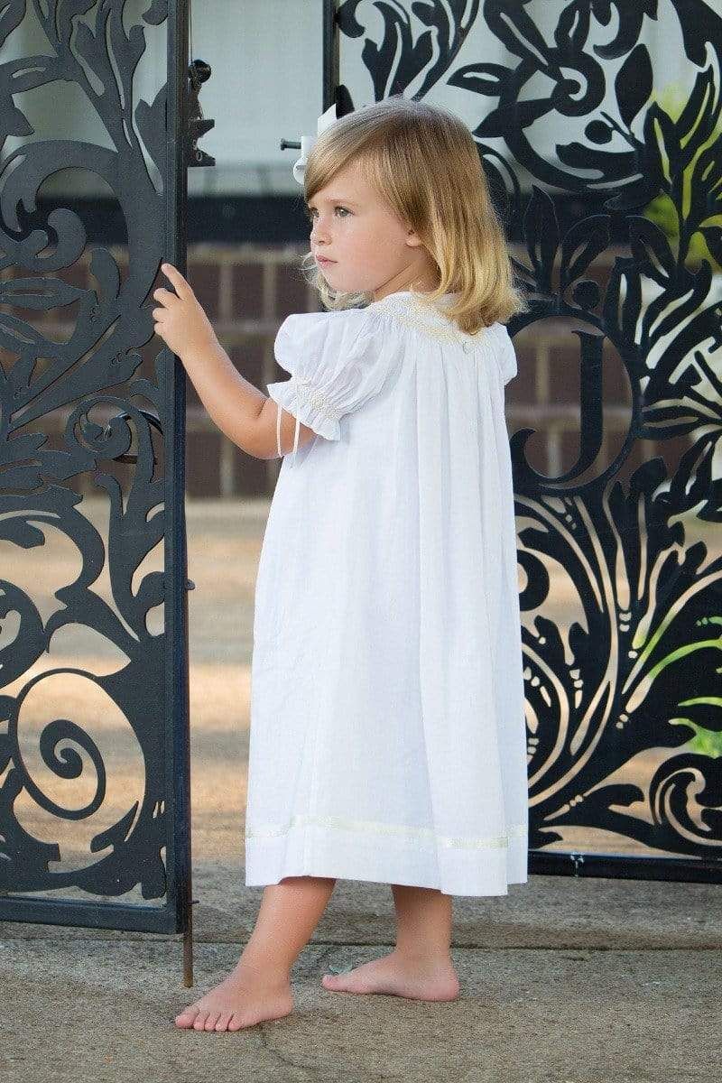Brown Cotton Dress with Smocked Bodice and Ruffled Sleeves Brown Cotton Dress with Smocked Bodice and Ruffled Sleeves — Little Girl Dresses