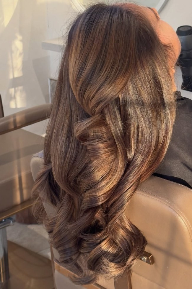 Warm Blonde Balayage on Wavy Brunette — Brunette Balayage