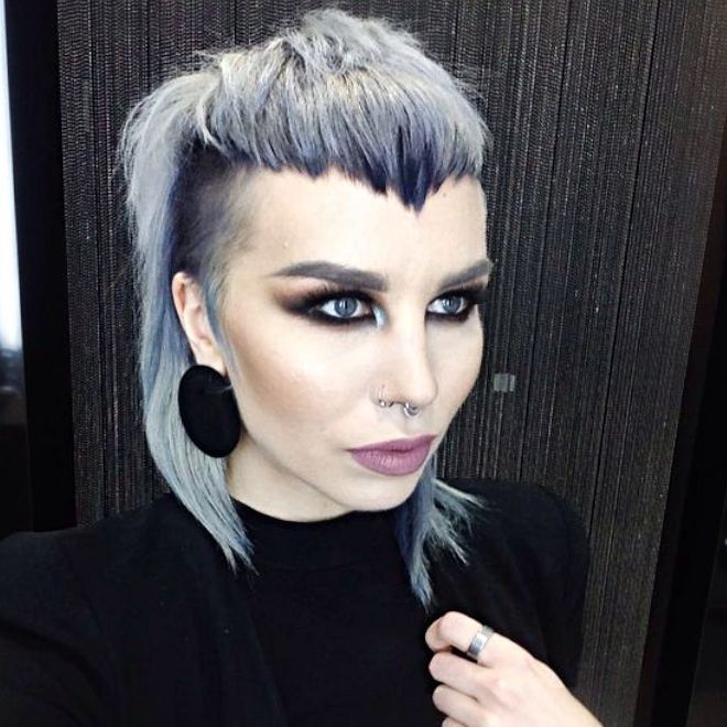 Grey Mullet with Spiky Bangs — Mullet Haircuts for Women