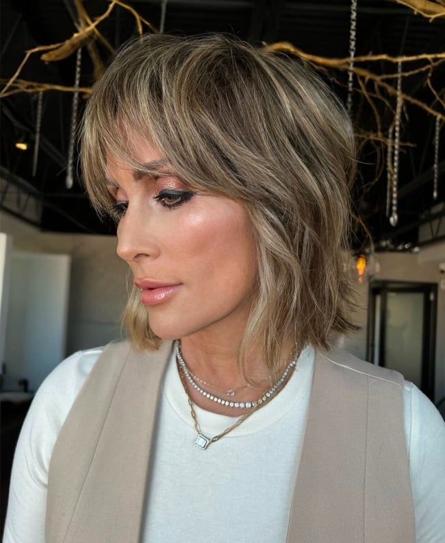 Textured Shag With Curtain Bangs Textured Shag With Curtain Bangs — Haircuts for Women Over 40