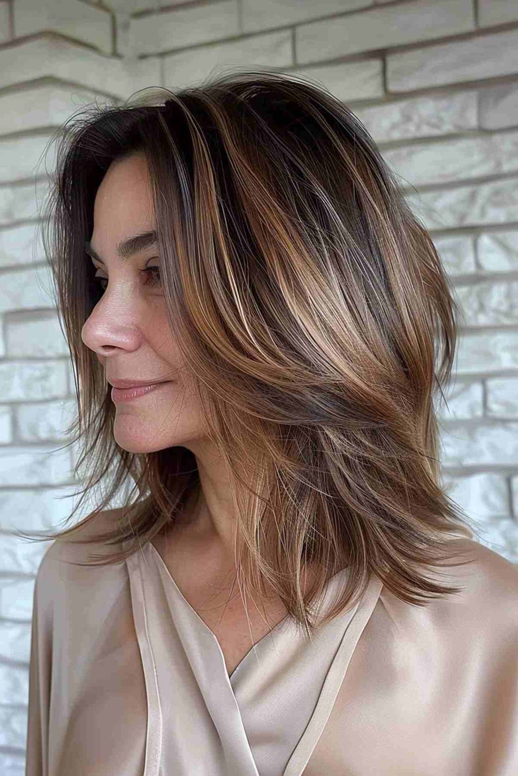 Layered Lob With Bronde Balayage Layered Lob With Bronde Balayage — Balayage Over 40
