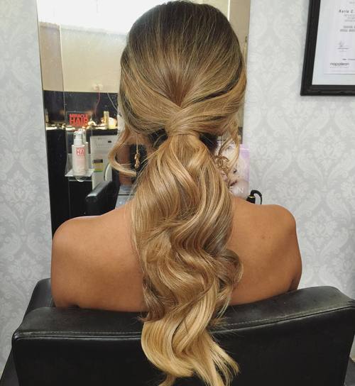 Dark Brown Low Ponytail With Blonde Highlights