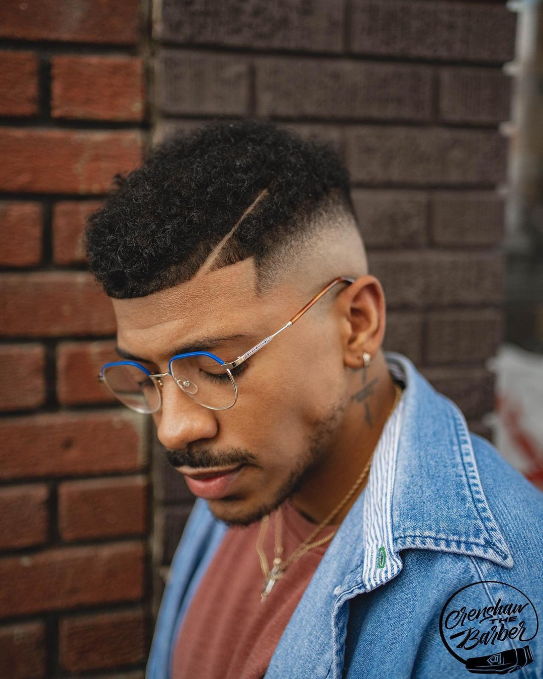 Fade With Side Line Detail and Side Part — Black Men Haircuts